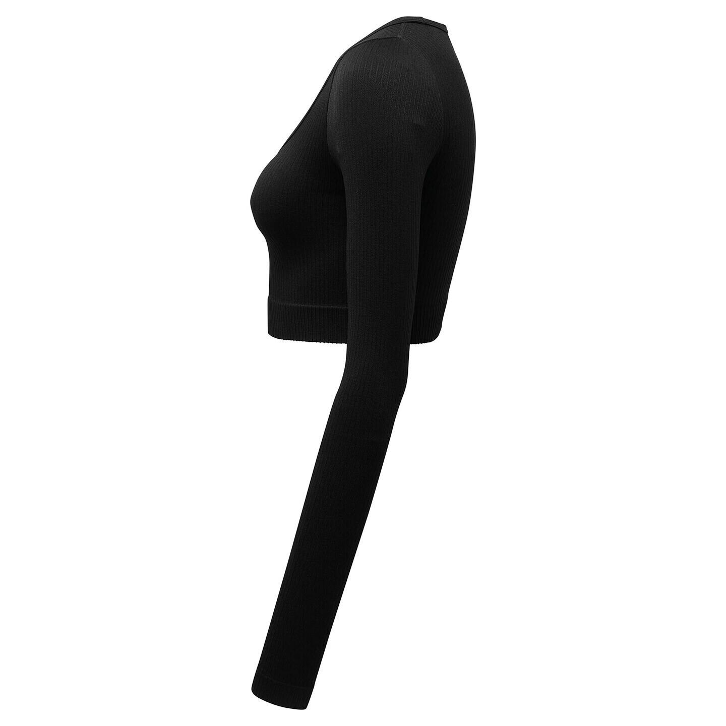 Womens/Ladies Ribbed Seamless 3D Crop Top (Black) 3/3