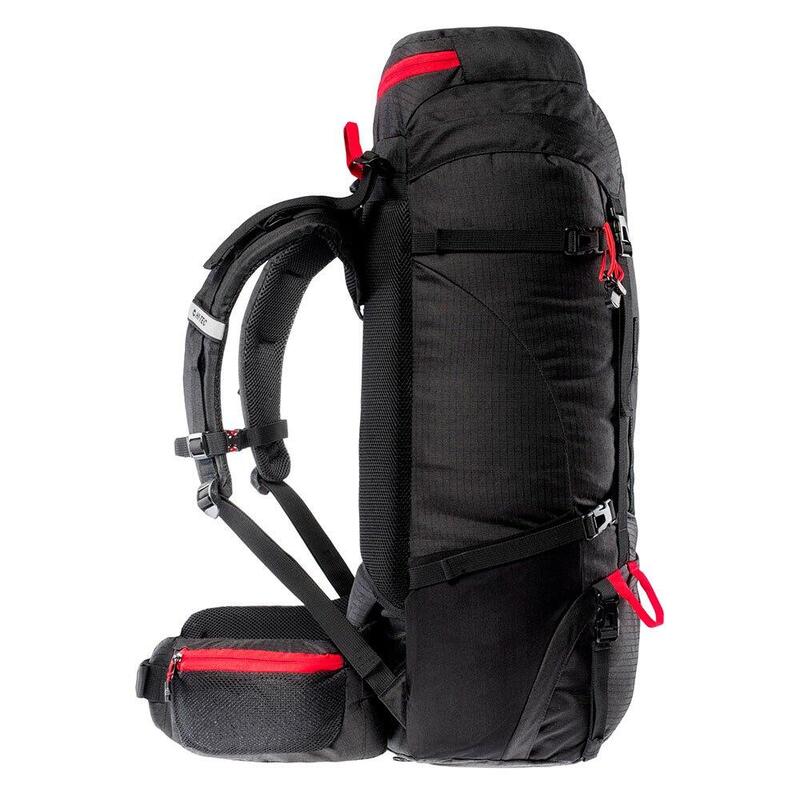 Adulto Unisex 65 L Zaino Da Trekking Hi-Tec Stone Nero Rosso Alto Rischio