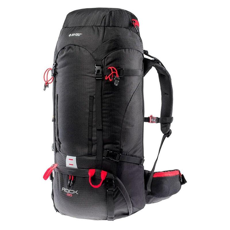 Mochila de caminhada Rock 65L Preto/ Vermelho de alto risco