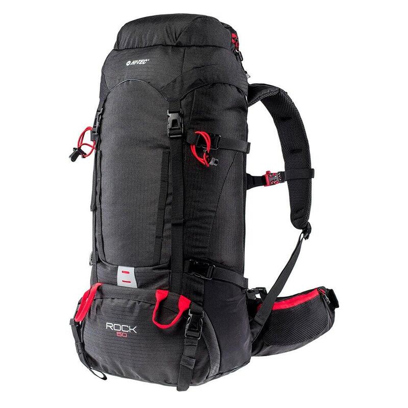 50L Zaino Da Trekking Hi-Tec Rock Nero Rosso Alto Rischio