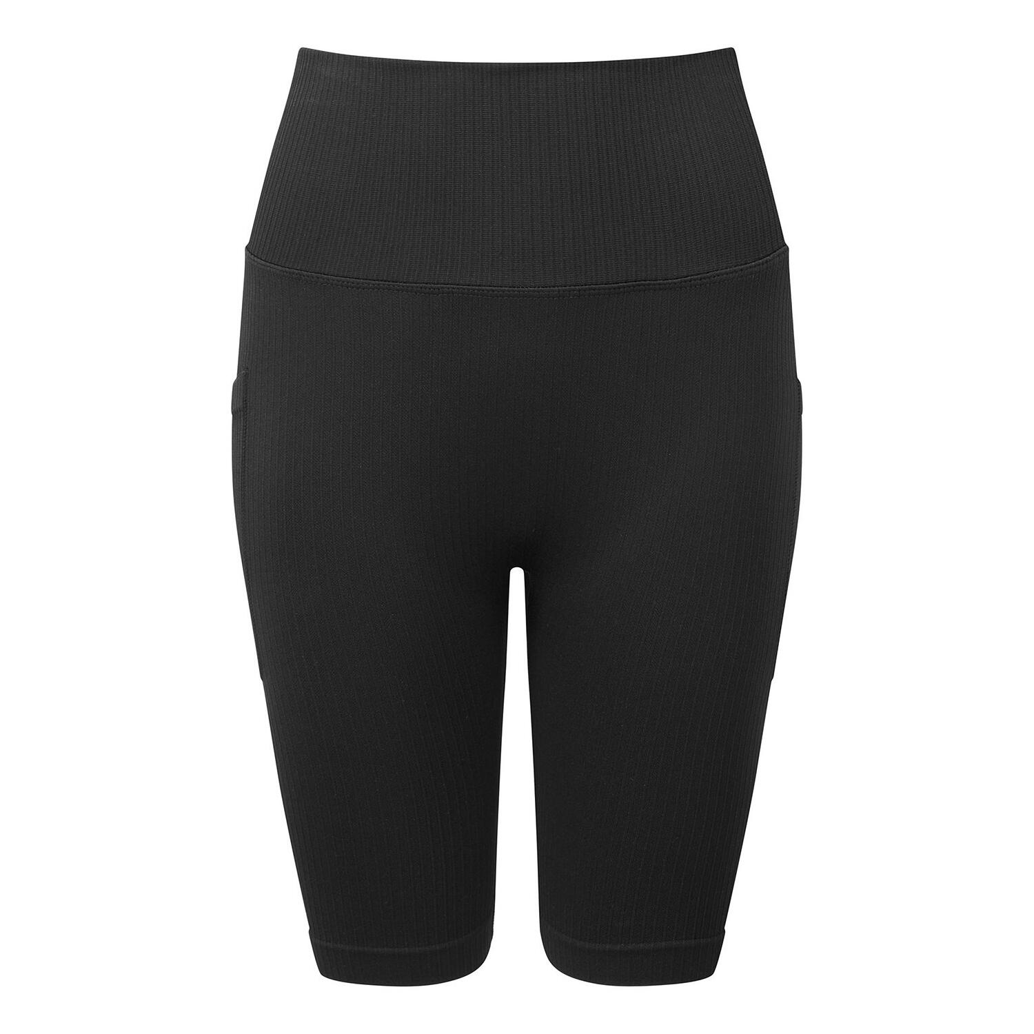 TRIDRI Womens/Ladies Ribbed Seamless 3D Cycling Shorts (Black)