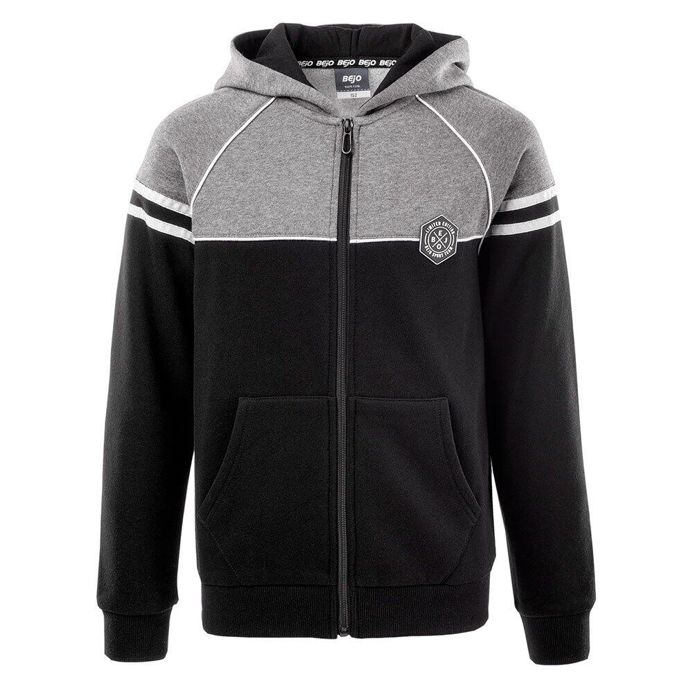 BEJO Boys Tamis II Logo Full Zip Hoodie (Black/Grey Melange)