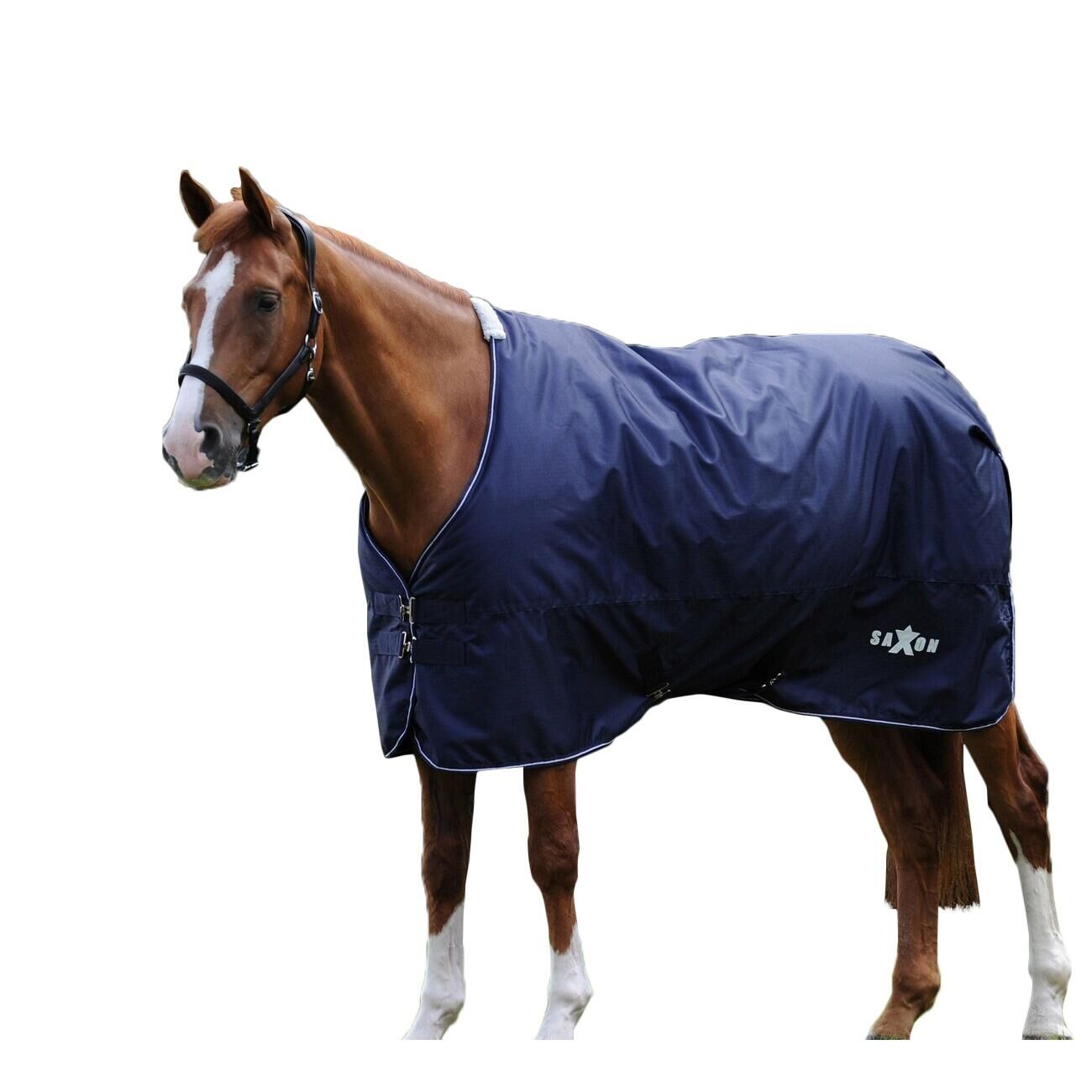 SAXON Defiant StandardNeck Plaid Lightweight Horse Turnout Rug (Navy)