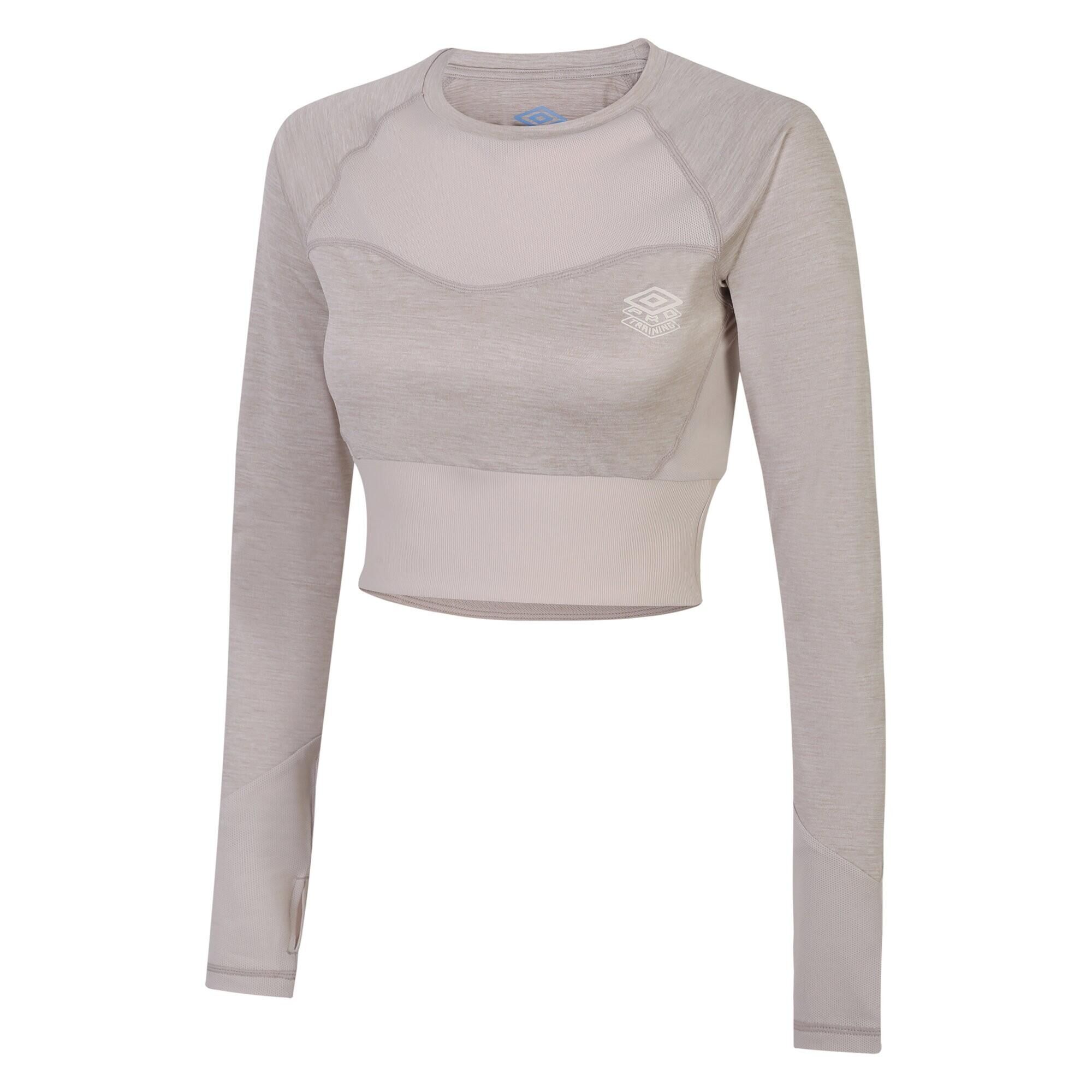 UMBRO Womens/Ladies Pro Training LongSleeved Crop Top (Silver Grey Marl)