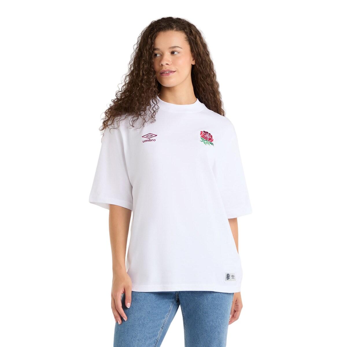 Womens/Ladies Dynasty England Rugby Oversized TShirt (White) 1/4