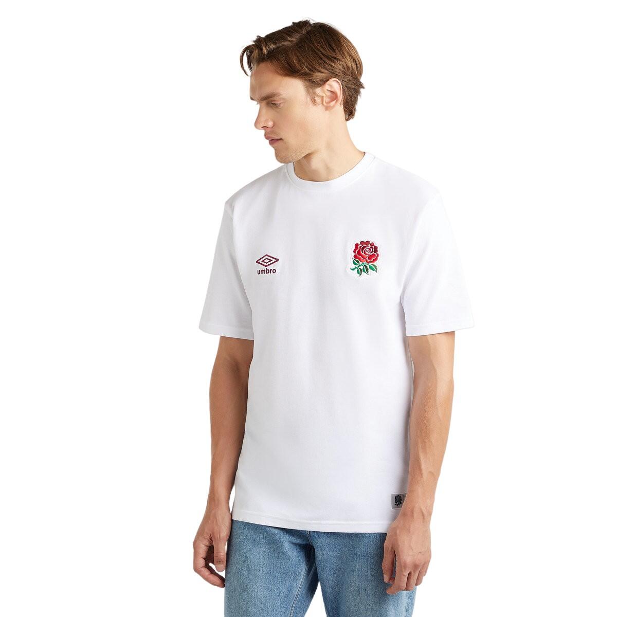 UMBRO Mens Dynasty England Rugby Piqué TShirt (White)