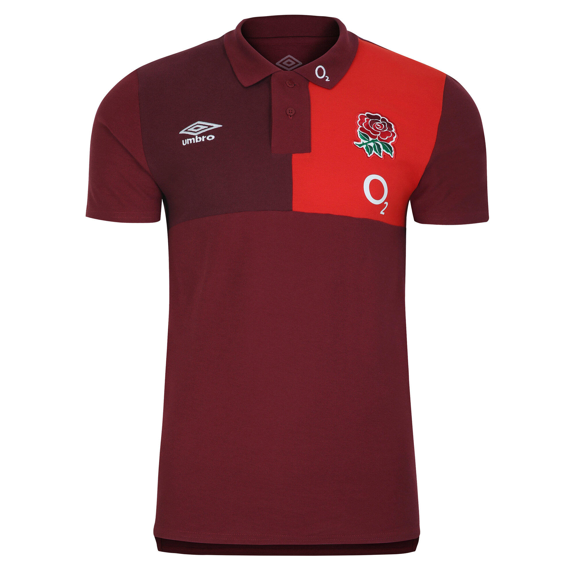 Mens 23/24 England Rugby CVC Polo Shirt (Tibetan Red/Zinfandel/Flame Scarlet) 1/4