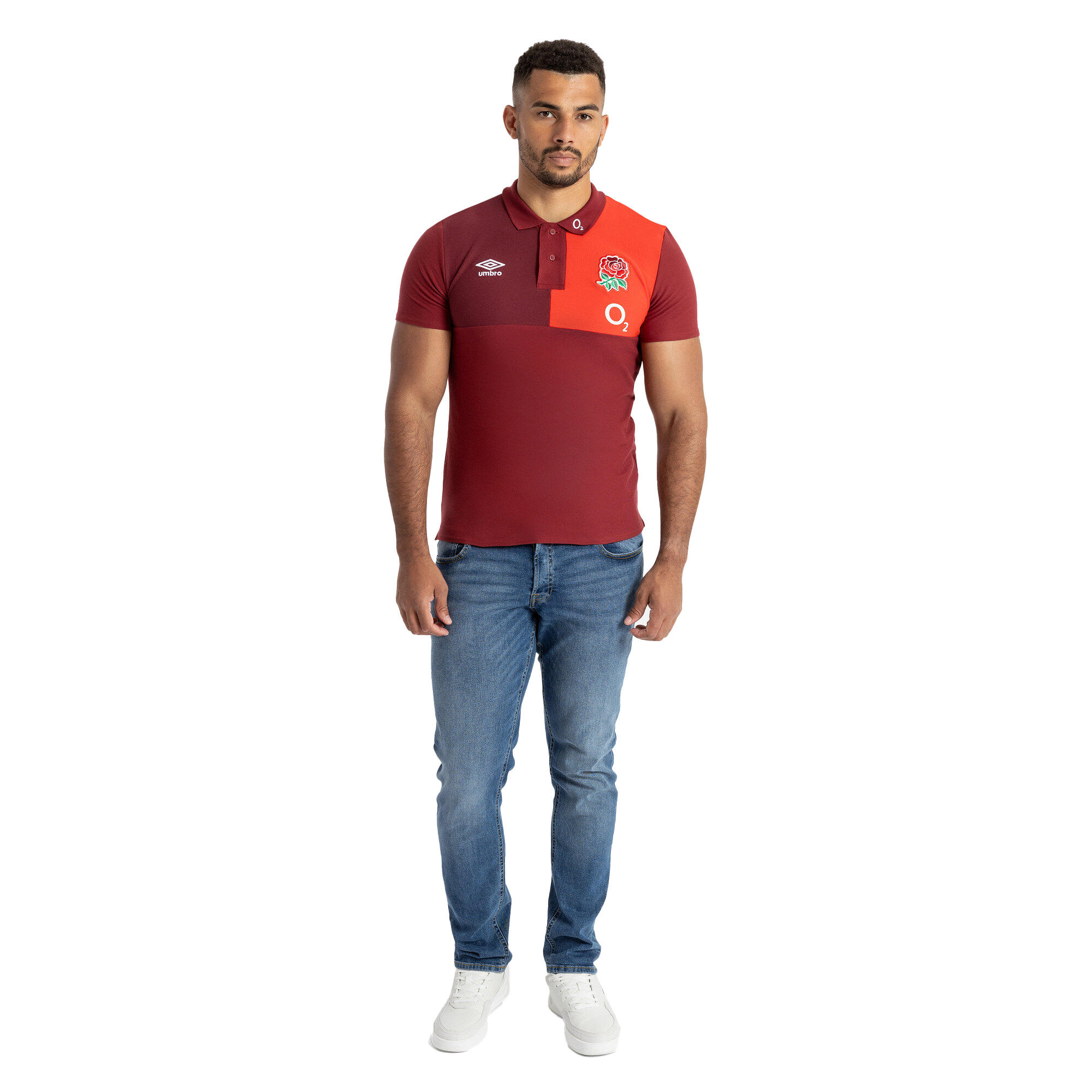 Mens 23/24 England Rugby CVC Polo Shirt (Tibetan Red/Zinfandel/Flame Scarlet) 4/4