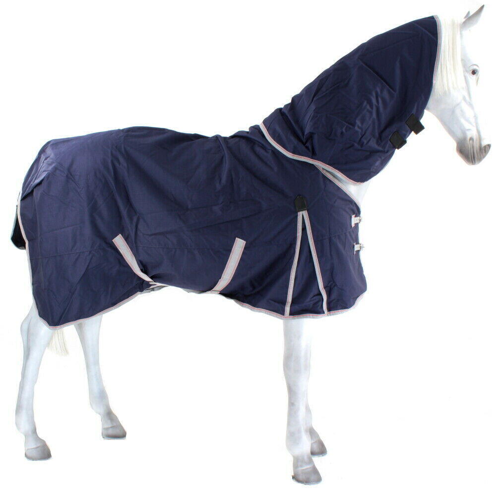 WEATHERBEETA Comfitec Essential Lite Plus Detachable Neck Horse Turnout Rug (Navy/Silver/Red)