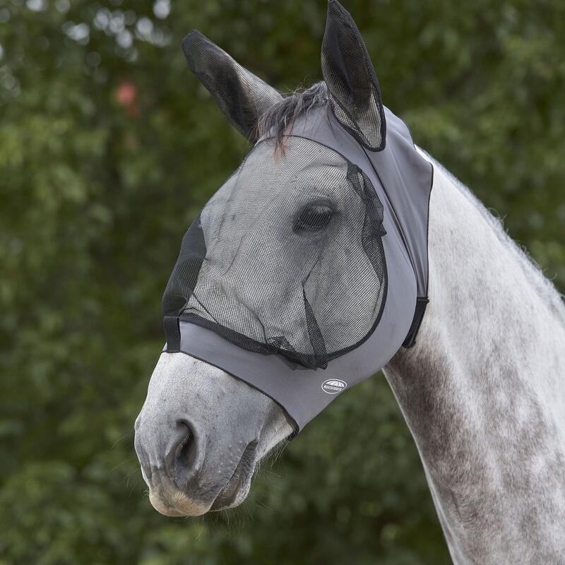 Oeillère pour chevaux avec oreilles DELUXE (Gris / Noir)