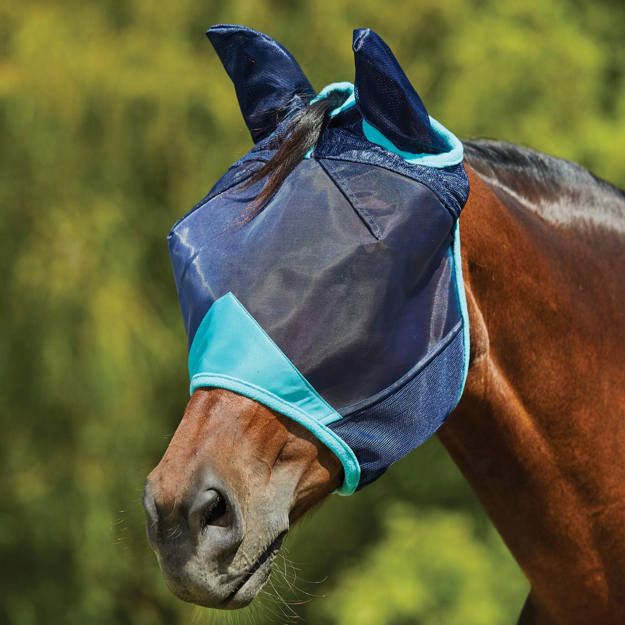 Comfitec Deluxe Fine Mesh Horse Fly Mask With Ears (Navy/Turquoise) 1/1