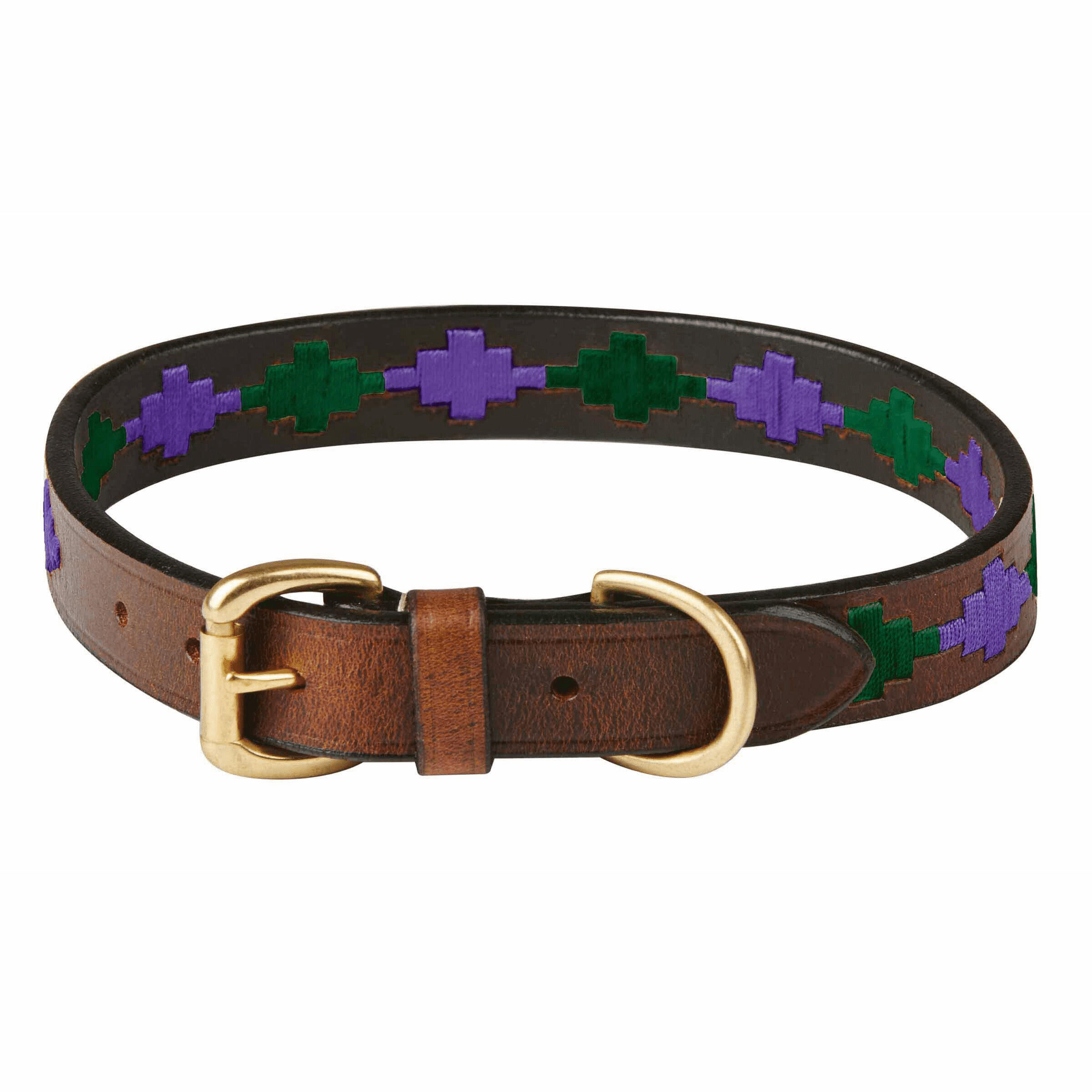 WEATHERBEETA Polo Leather Dog Collar (Cowdray Brown/Purple)