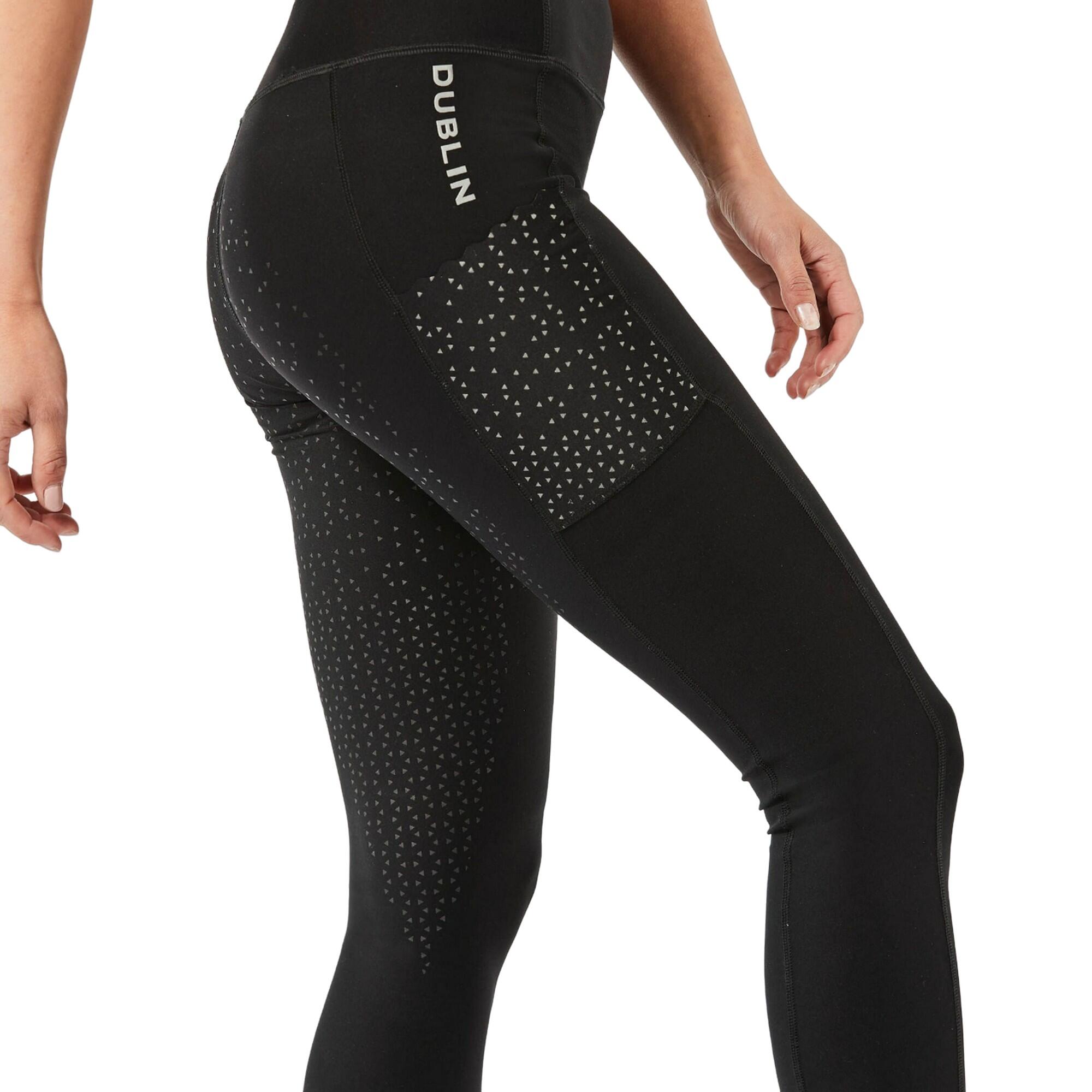 Womens/Ladies Reflective High Waist Horse Riding Tights (Black) 4/4