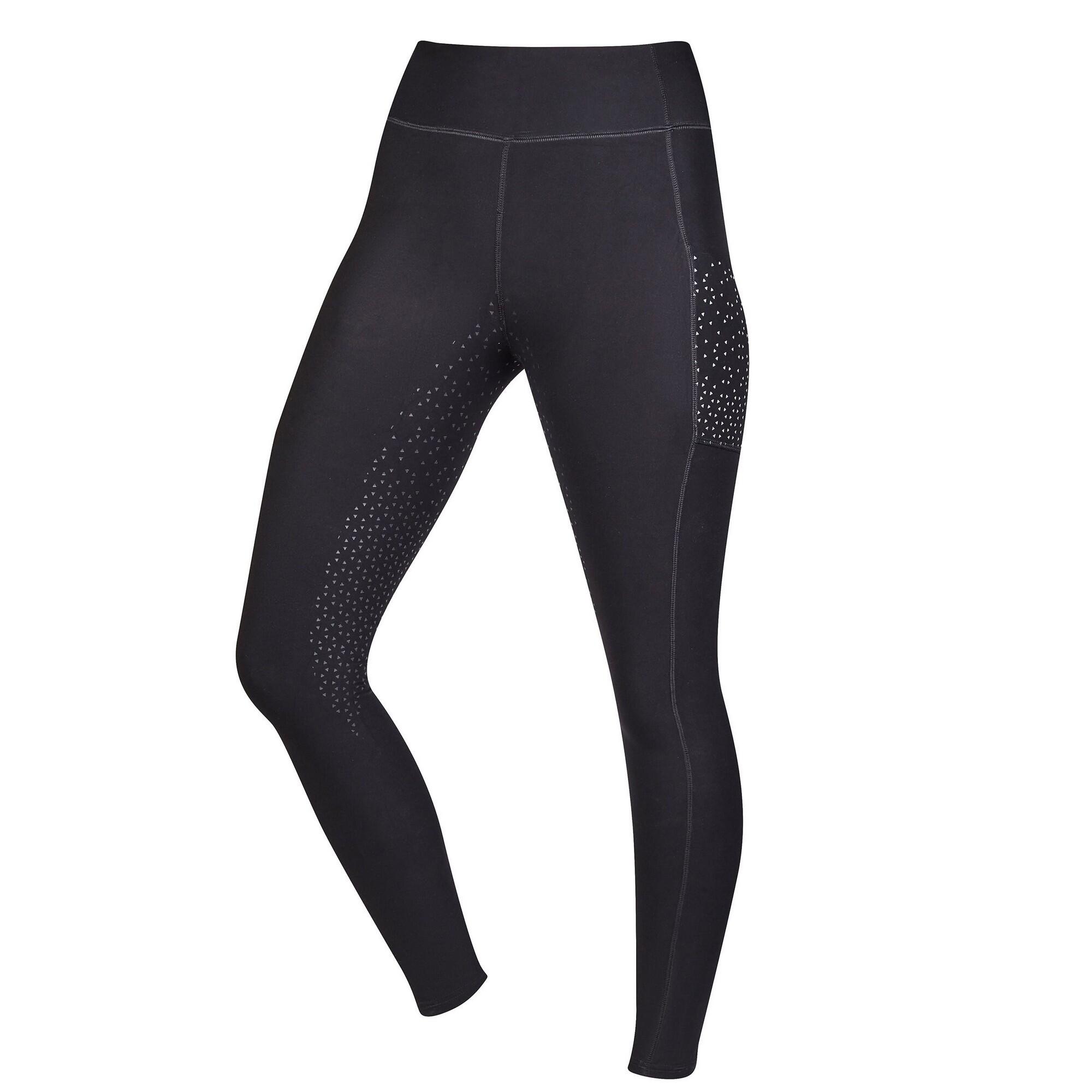 Womens/Ladies Reflective High Waist Horse Riding Tights (Black) 1/4