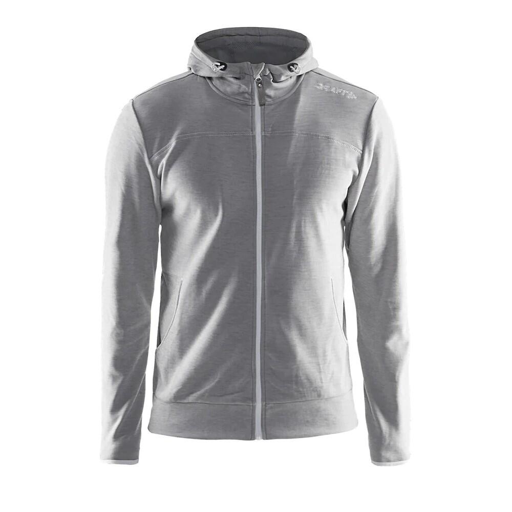 Mens Leisure Full Zip Hoodie (Grey Melange/White) 1/3