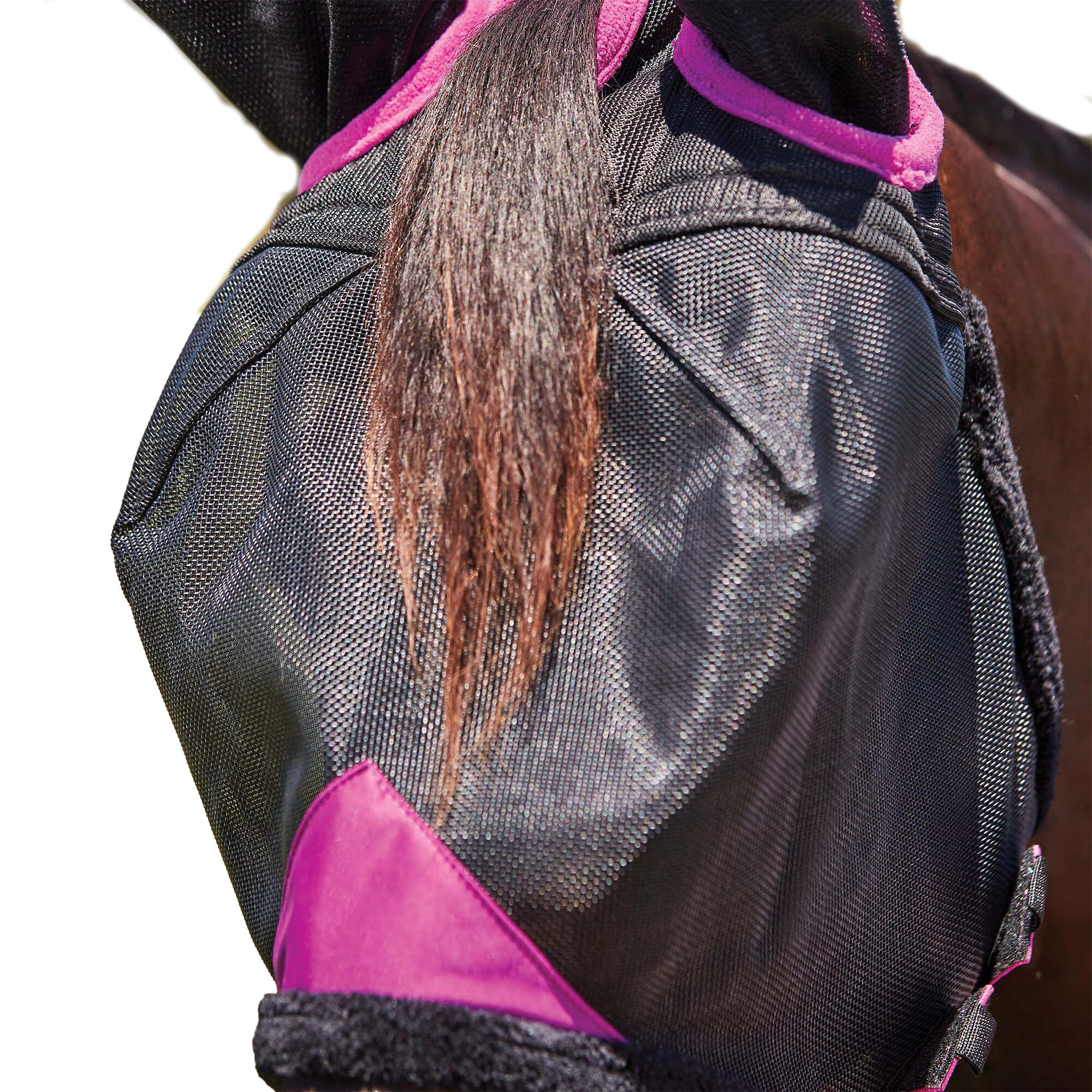 Comfitec Deluxe Mesh Durable Horse Fly Mask (Black/Purple) 2/3
