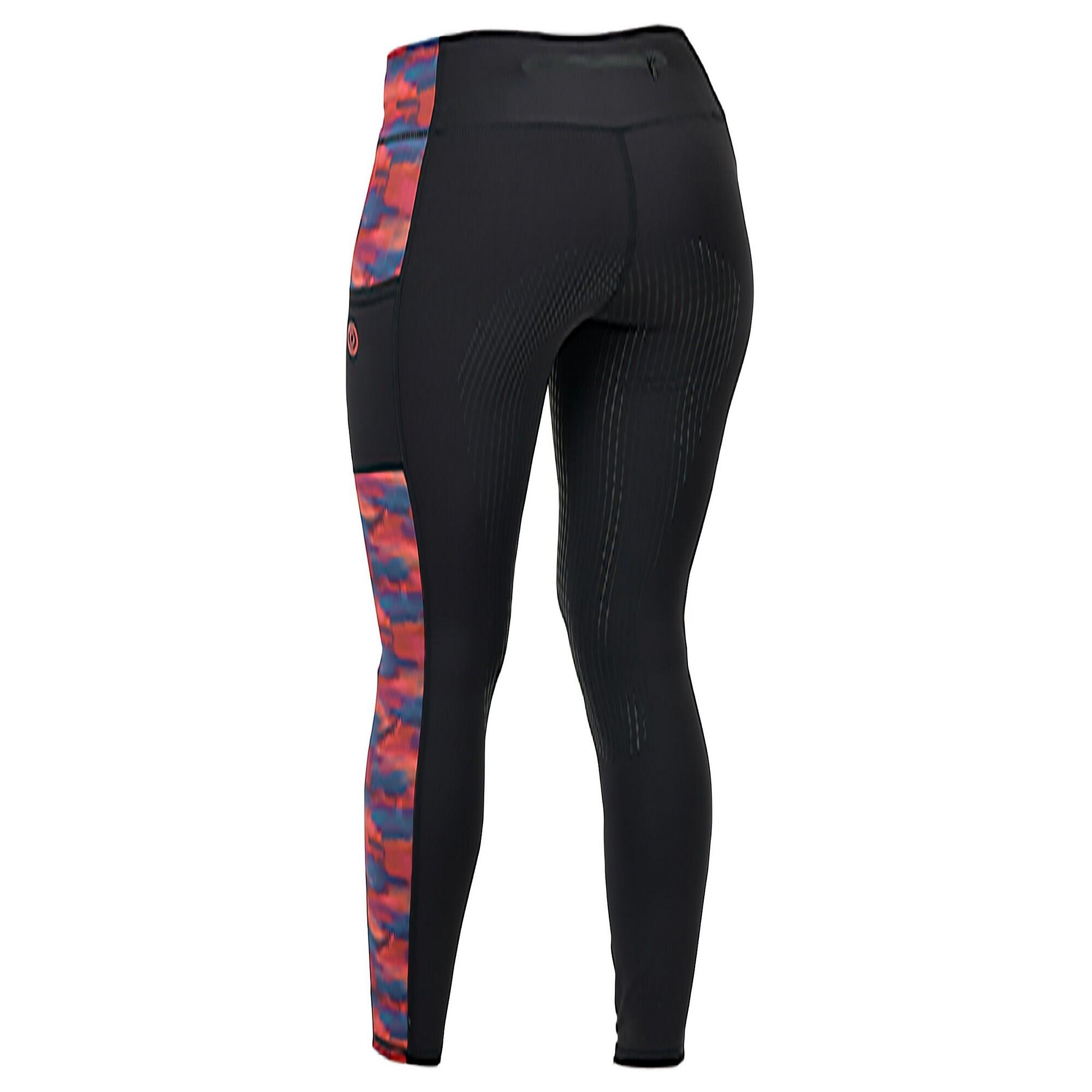 Womens/Ladies Zora Ikat Gripped Horse Riding Tights (Black/Red) 2/3