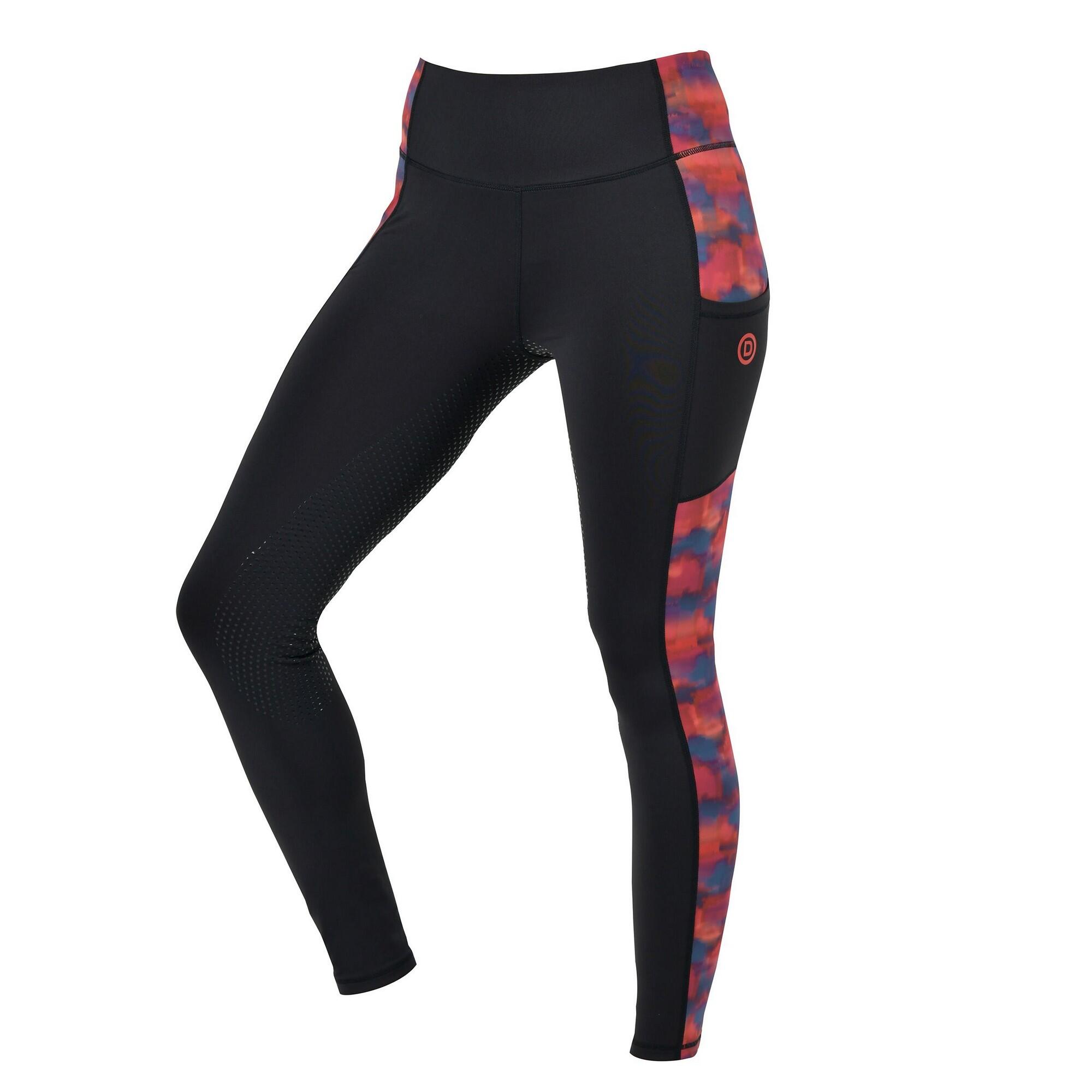 Womens Ladies Zora Ikat Gripped Horse Riding Tights Black Red