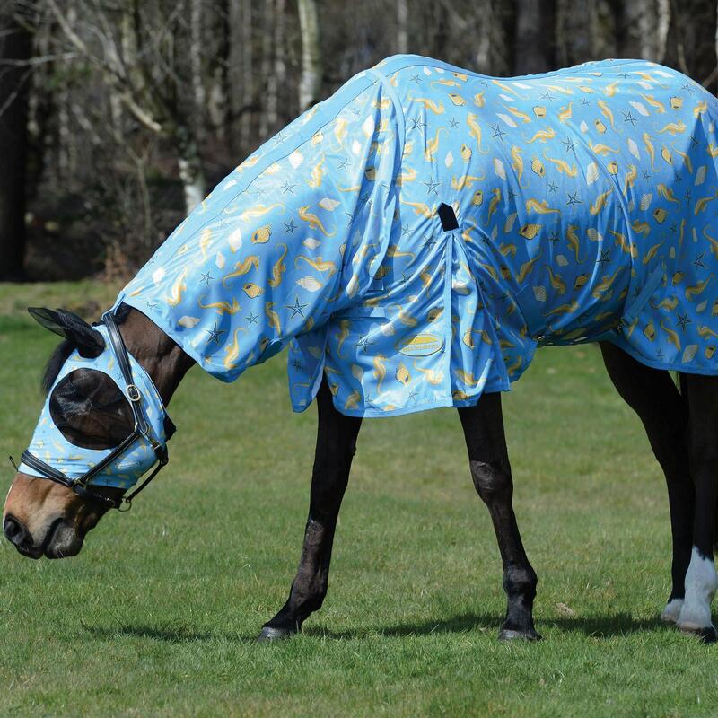 Couverture antimouches pour chevaux avec couvrecou COMFITEC ESSENTIAL (Bleu)