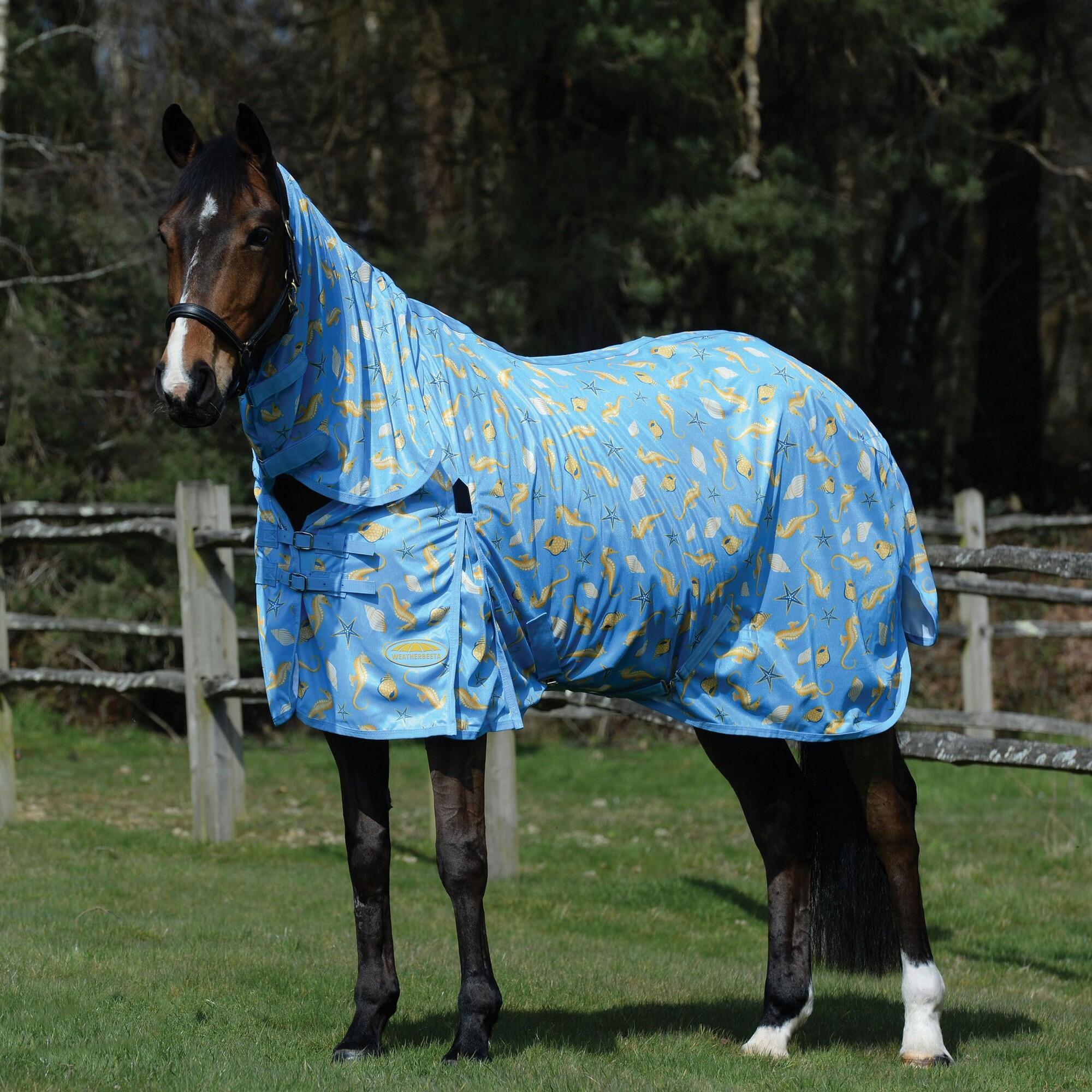 Comfitec Essential II Seahorse Mesh Full Neck Horse Fly Rug (Blue) 4/4
