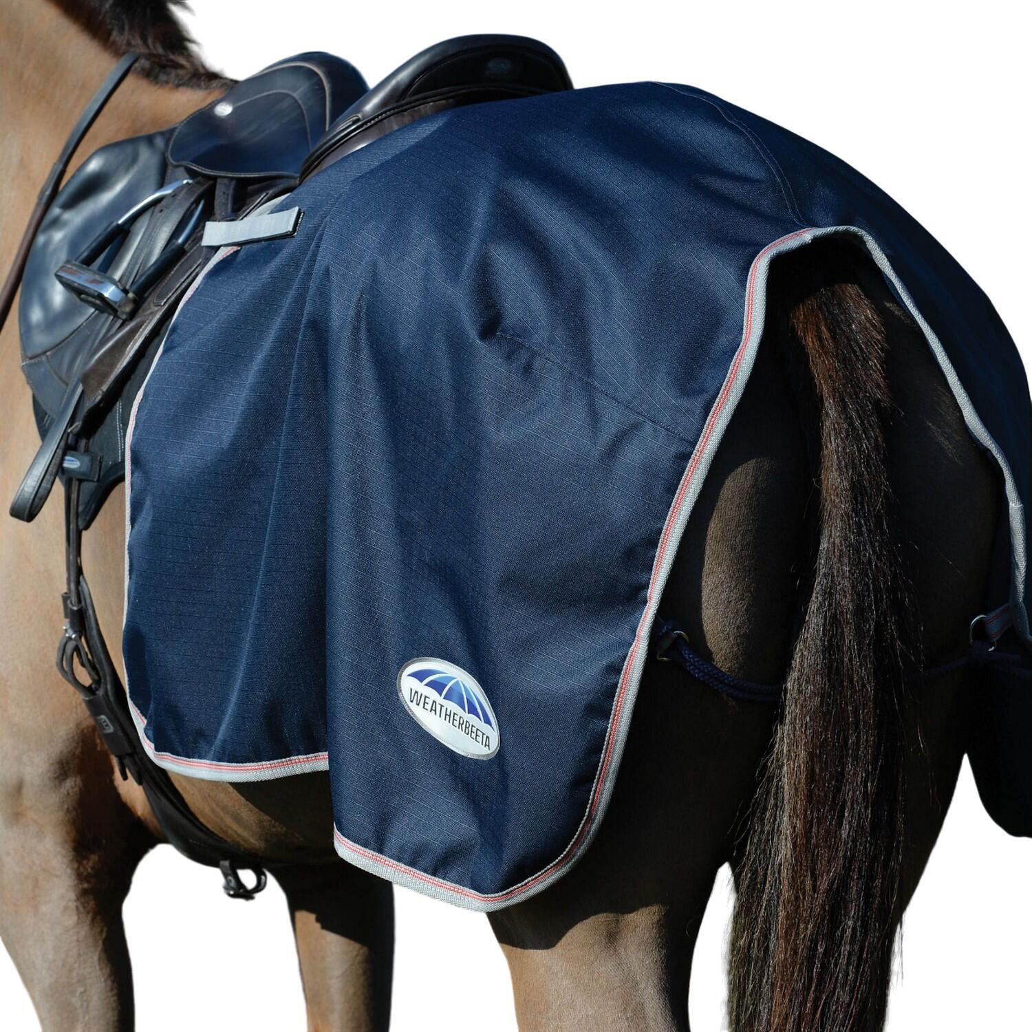 Essential Fleece Lined Horse Quarter Sheet (Navy/Silver/Red) 2/4