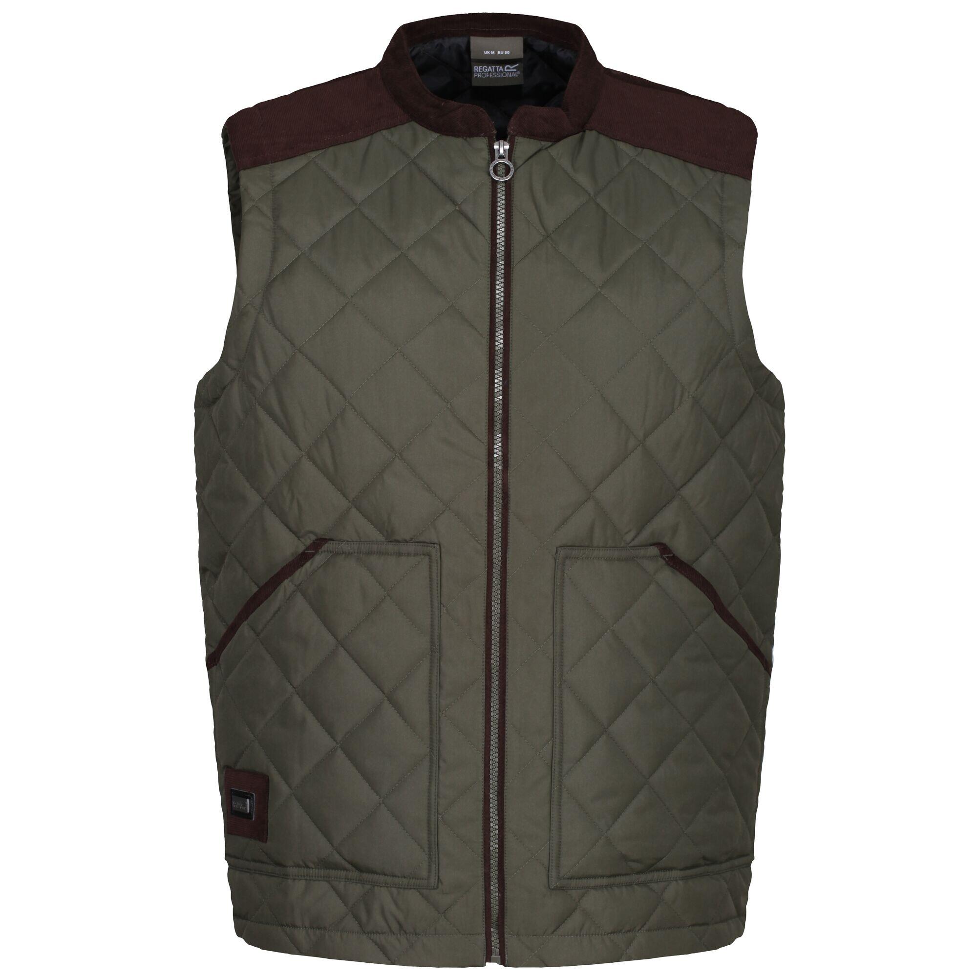 Mens Moreton Quilted Body Warmer (Dark Khaki) 1/5