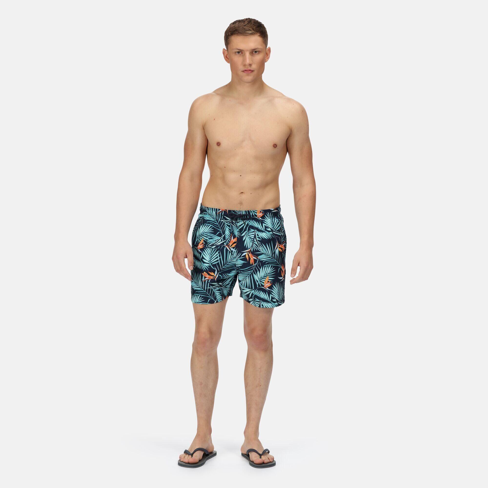 Mens Loras Hawaiian Swim Shorts (Navy) 3/4