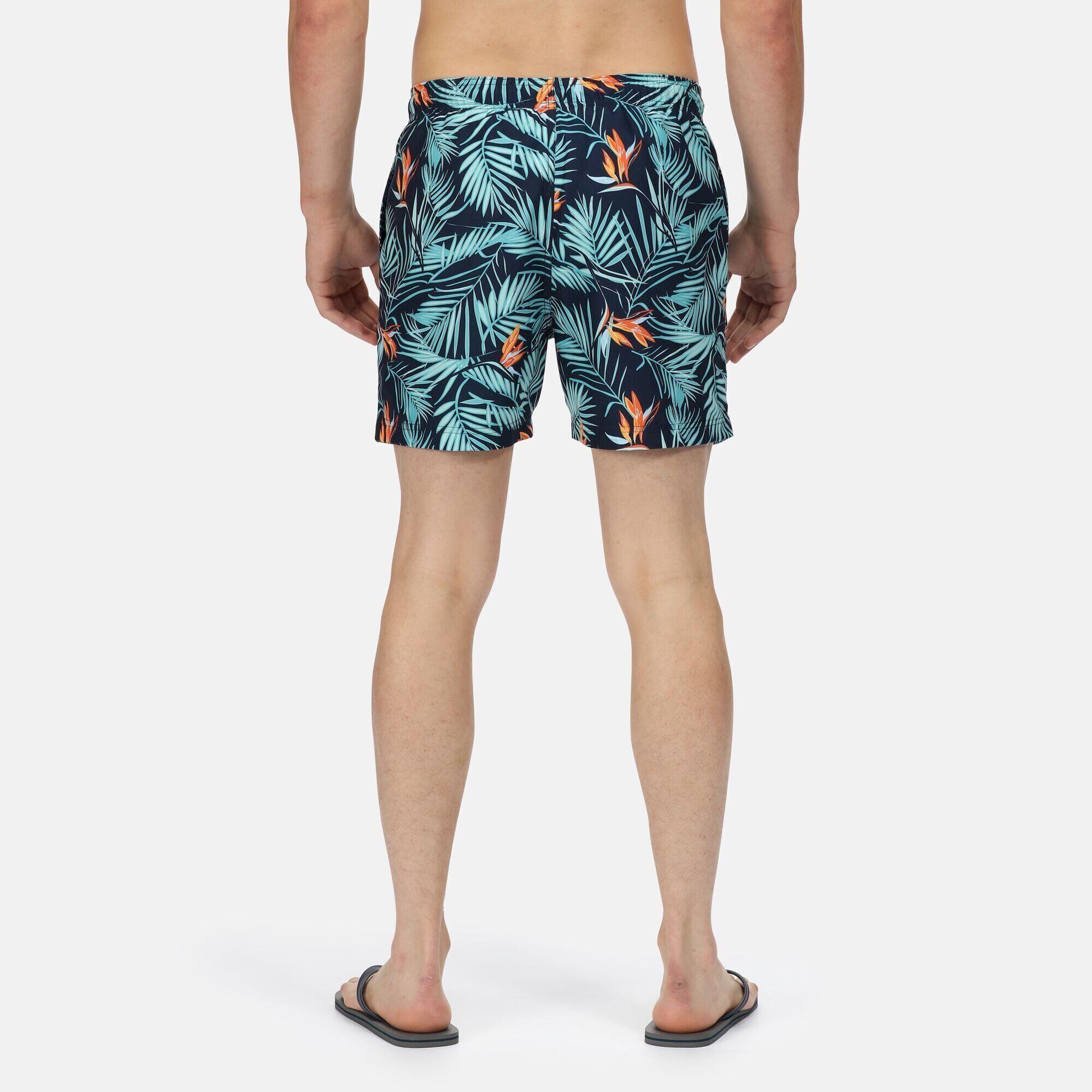 Mens Loras Hawaiian Swim Shorts (Navy) 2/4