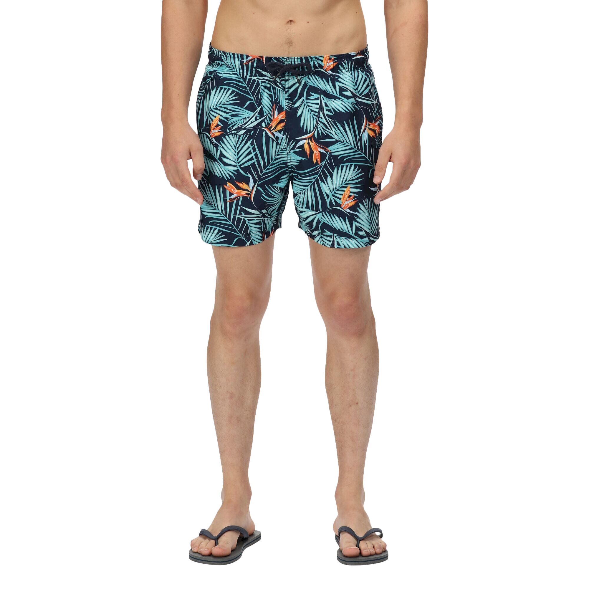 Mens Loras Hawaiian Swim Shorts (Navy) 1/4