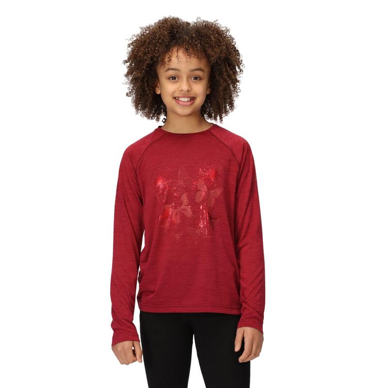 Camiseta Burnlee Mariposas de Jaspeada de Manga Larga para Niños/Niñas Rojo