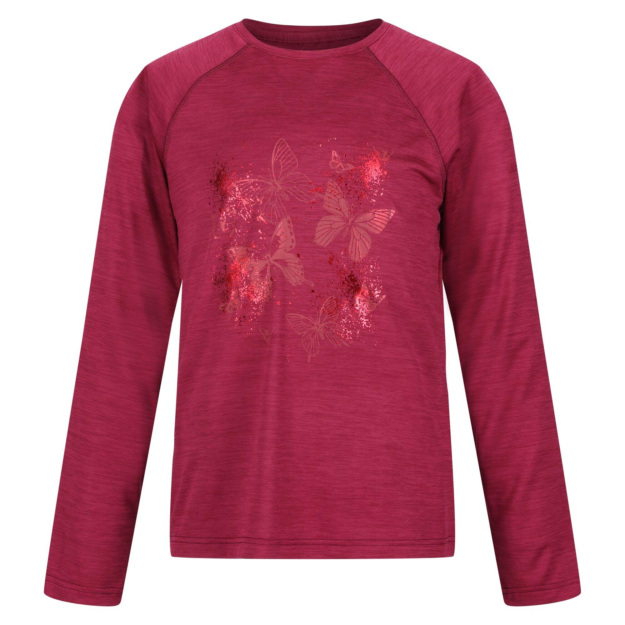 Childrens/Kids Burnlee Butterflies Marl LongSleeved TShirt (Rumba Red) 1/5