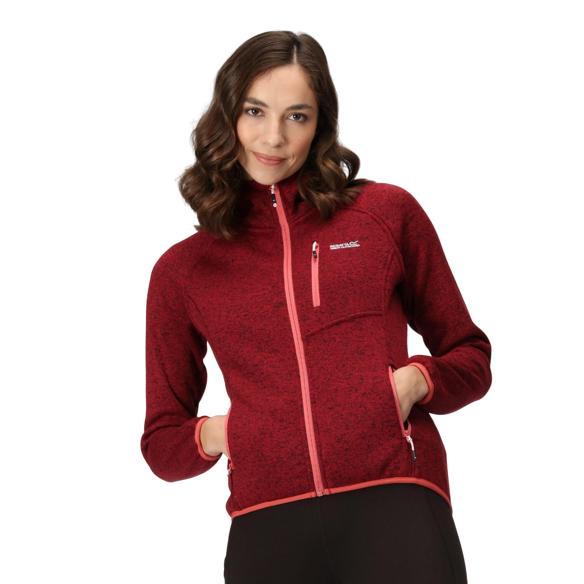 Womens/Ladies Newhill Marl Hooded Fleece Jacket (Rumba Red) 3/5