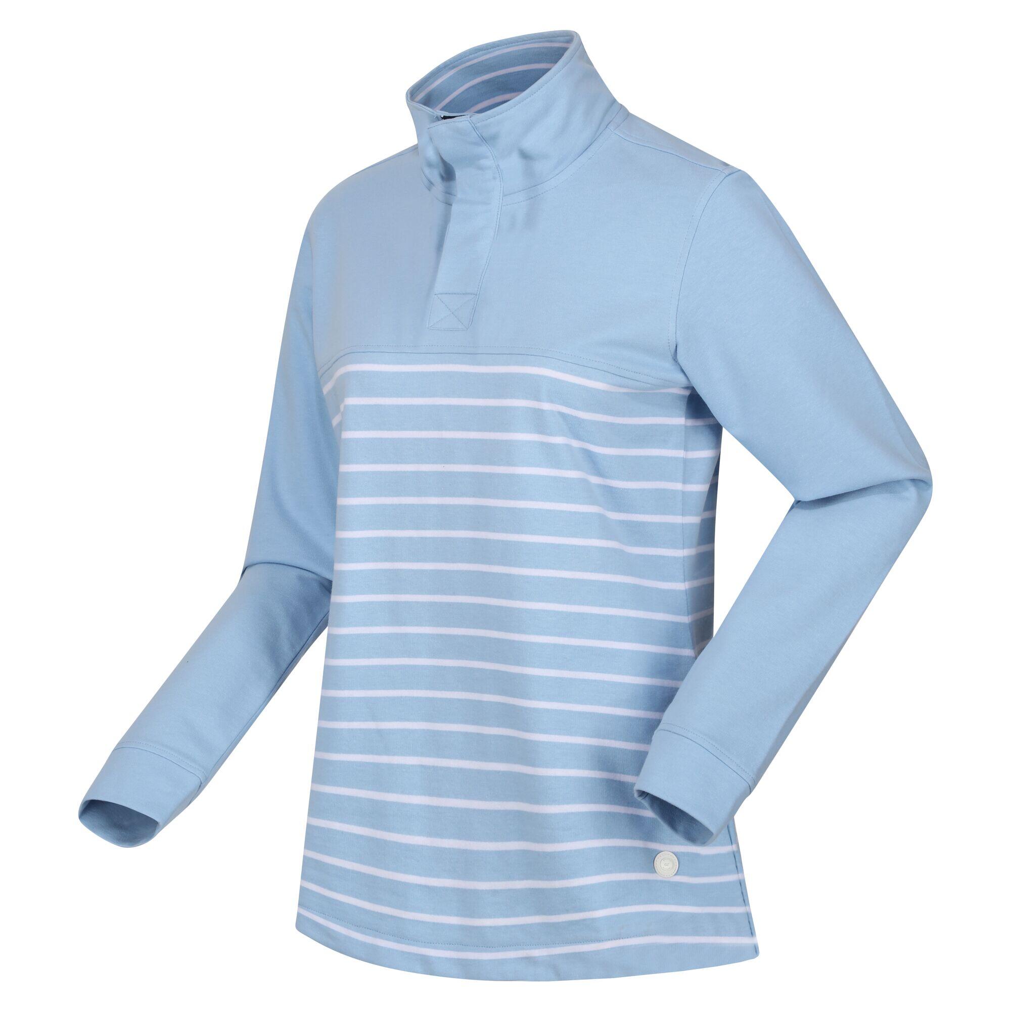 Womens/Ladies Bayla Striped Button Neck Sweatshirt (Powder Blue/White) 3/5