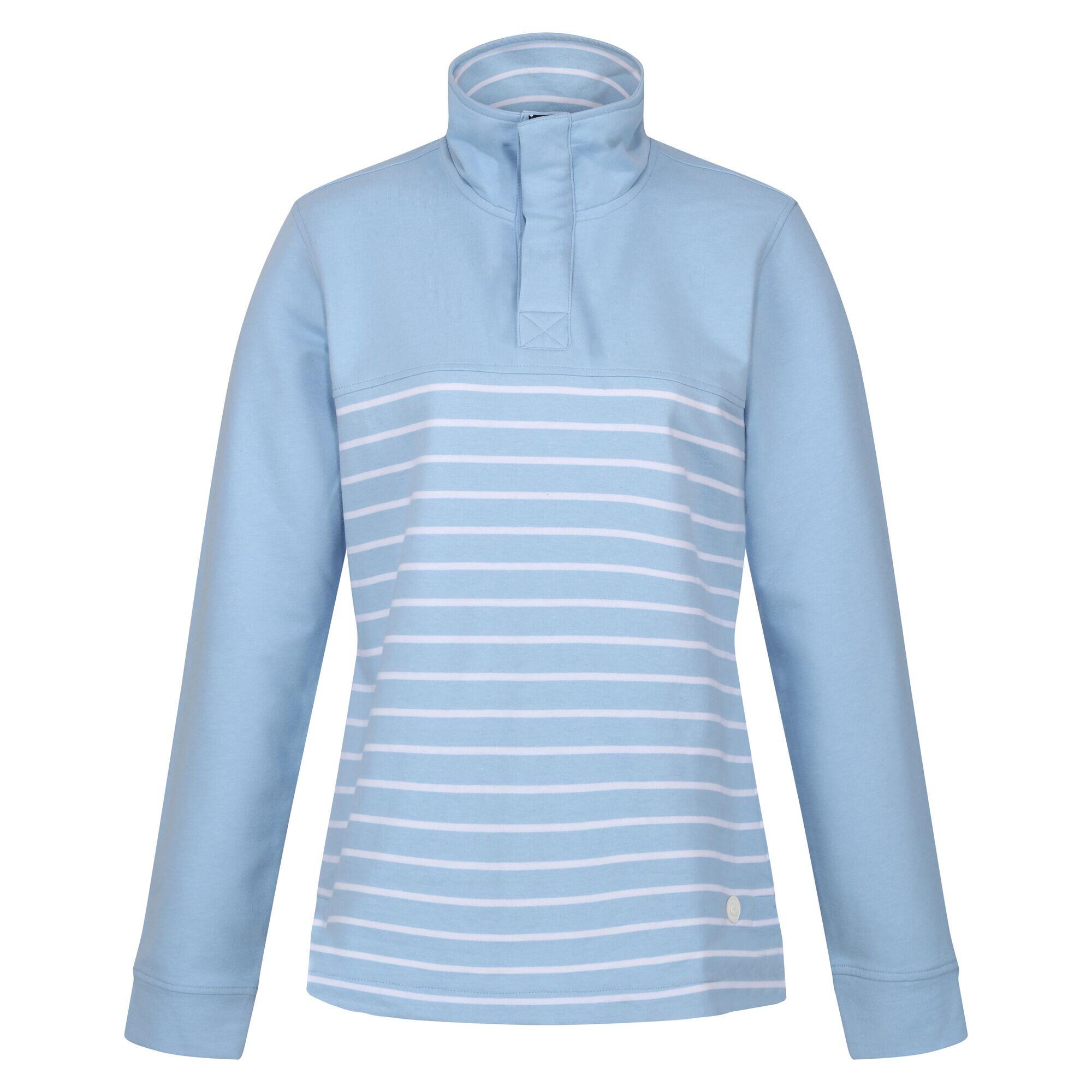 REGATTA Womens/Ladies Bayla Striped Button Neck Sweatshirt (Powder Blue/White)
