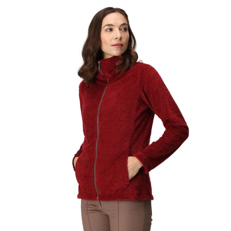 "Heloise Eyelash" Fleecejacke Durchgehender Reißverschluss für Damen Cabernet