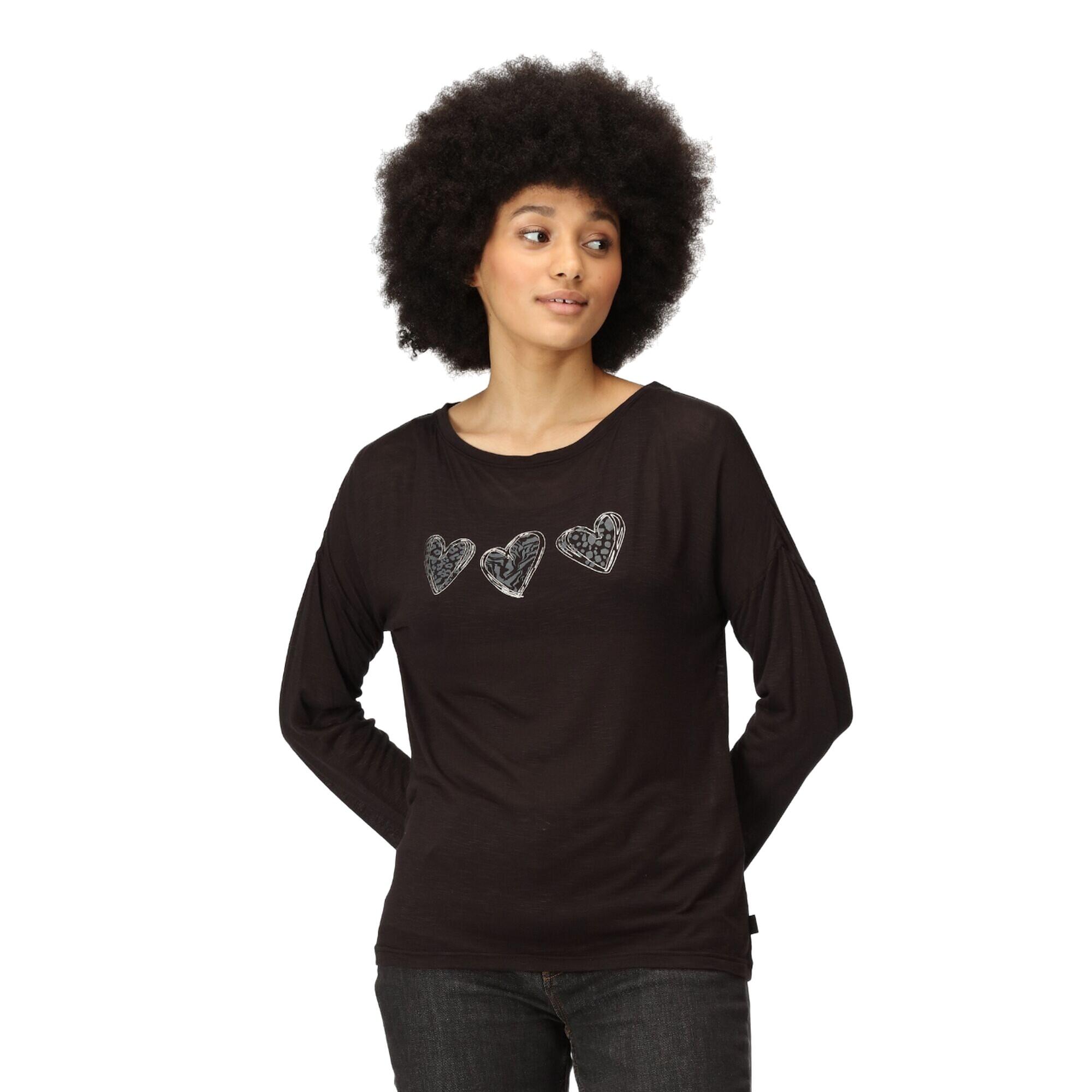 Dames Carlene Hearts Tshirt met lange mouwen (Zwart) 3/5