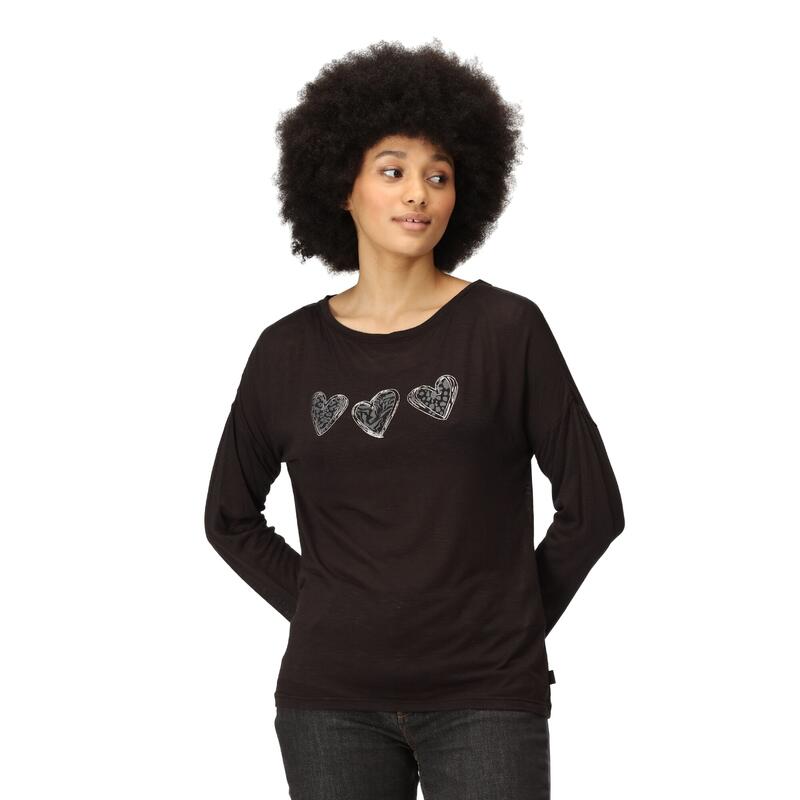 Camiseta Carlene Corazones de Manga Larga para Mujer Negro