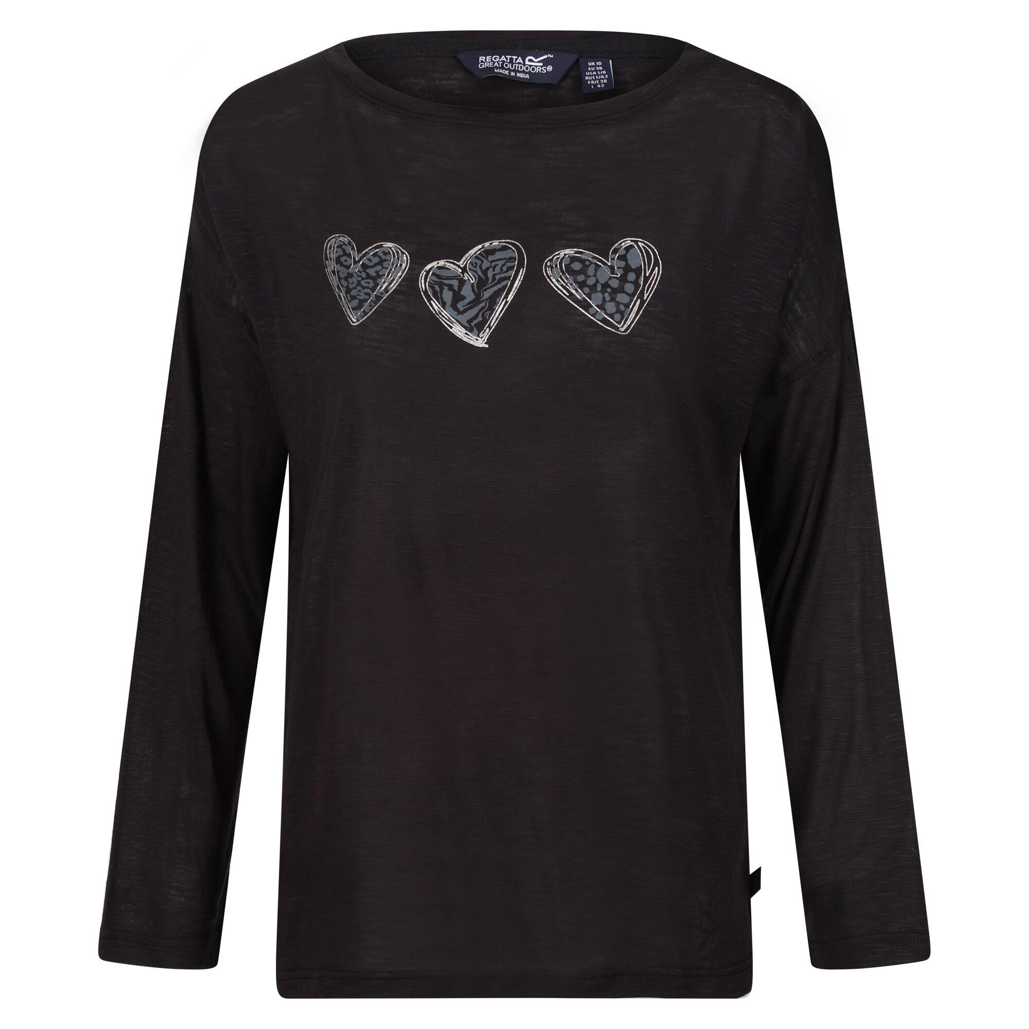 Womens/Ladies Carlene Hearts LongSleeved TShirt (Black) 1/5