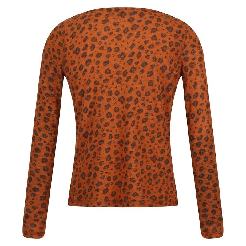 Top Gola Larga Padrão Leopardo Frayda Mulher Amêndoa Cobre