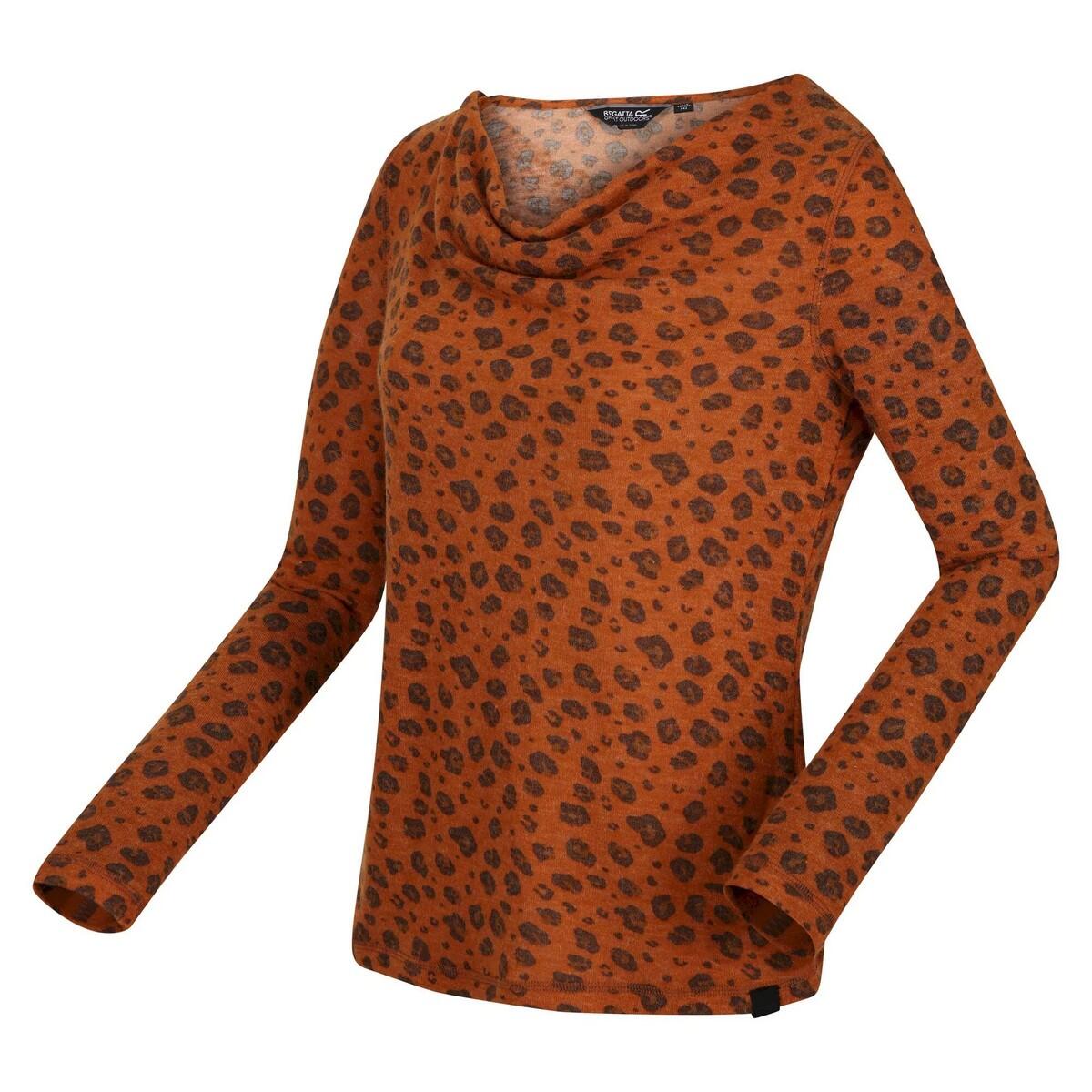 Womens/Ladies Frayda Leopard Print Cowl Neck Top (Copper Almond) 3/5