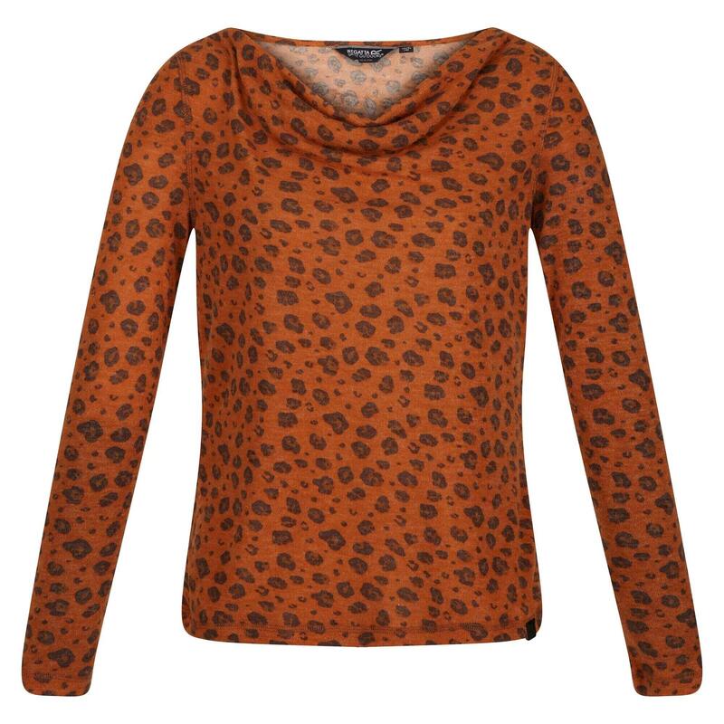 Top Gola Larga Padrão Leopardo Frayda Mulher Amêndoa Cobre