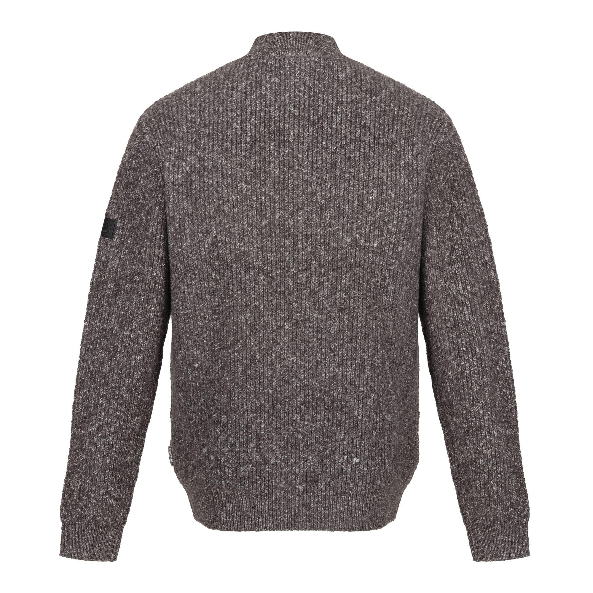 Mens Marl Knitted Zip Neck Sweatshirt (Dark Grey) 2/4