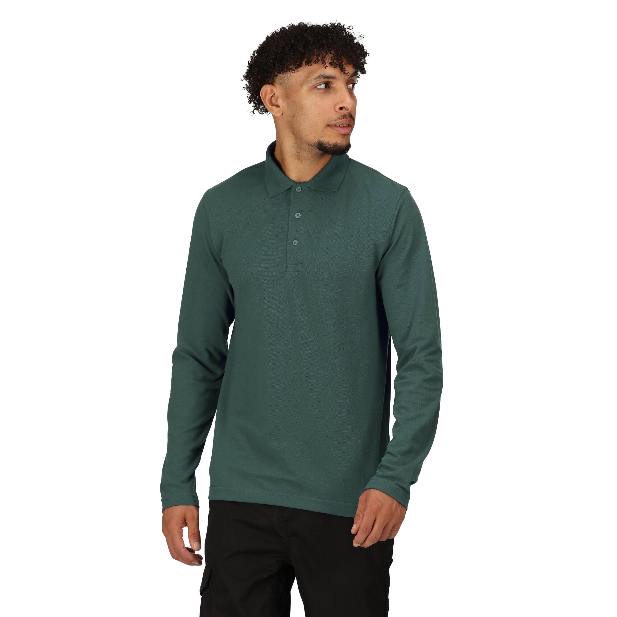 Mens Pro LongSleeved Polo Shirt (Dark Green) 3/5