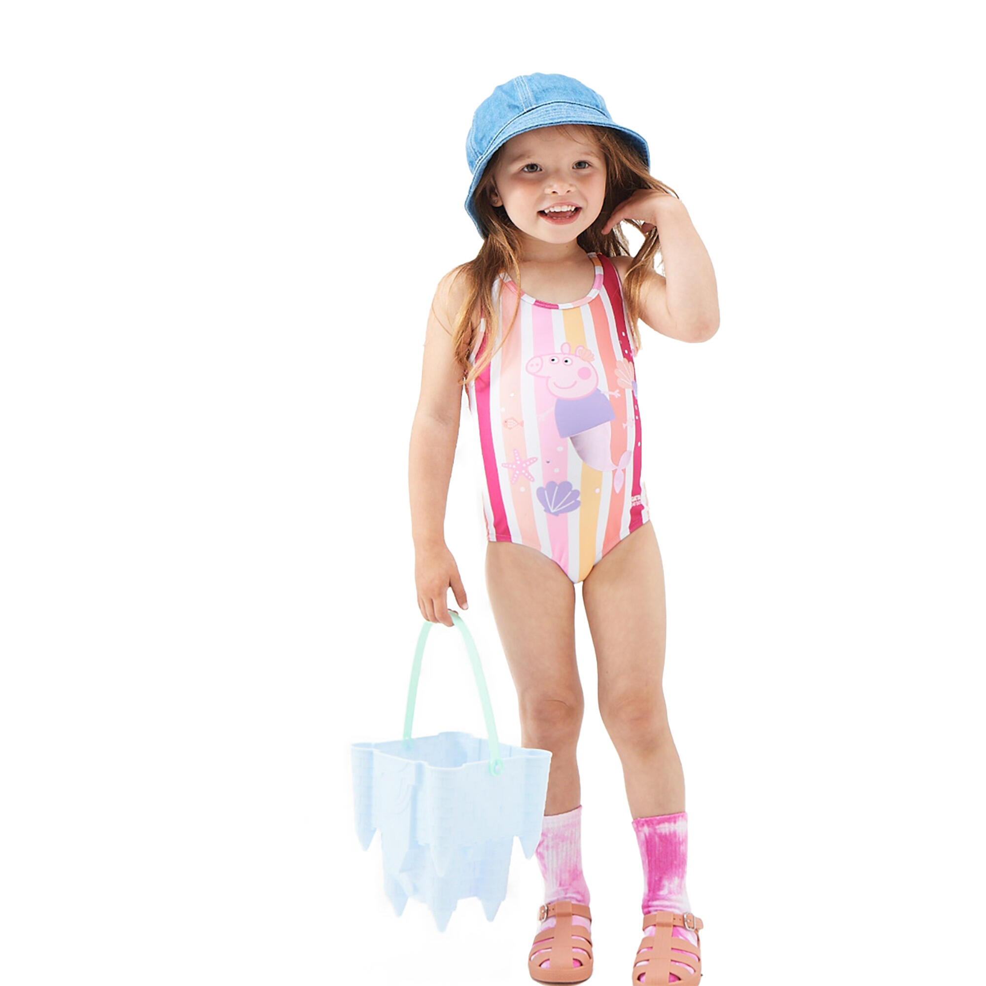 Girls Multi Striped Peppa Pig One Piece Swimsuit (Multicoloured) 2/4