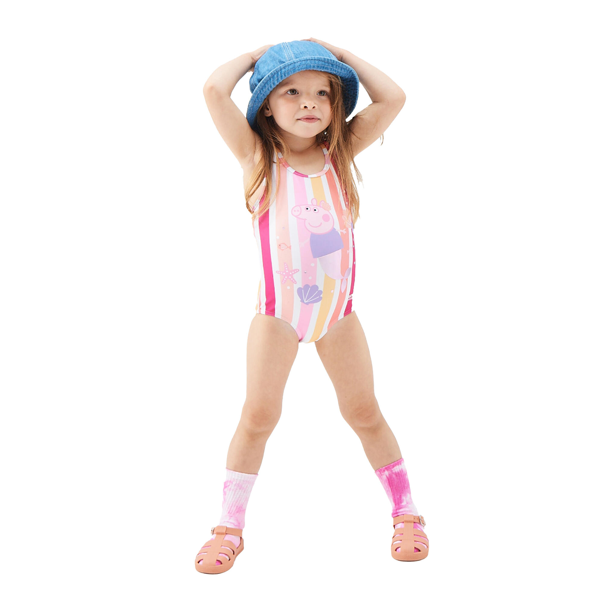 REGATTA Girls Multi Striped Peppa Pig One Piece Swimsuit (Multicoloured)