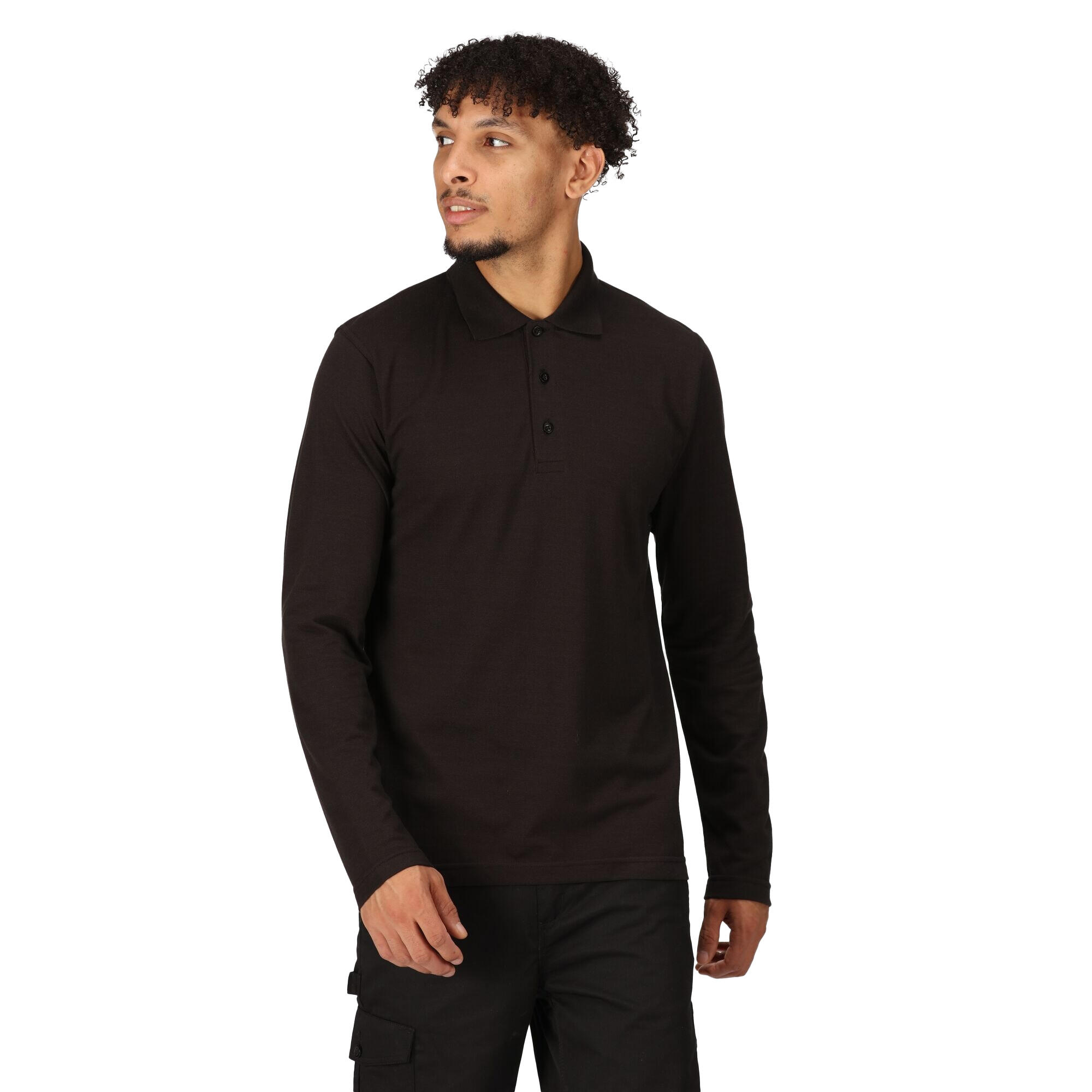 Mens Pro LongSleeved Polo Shirt (Black) 3/5