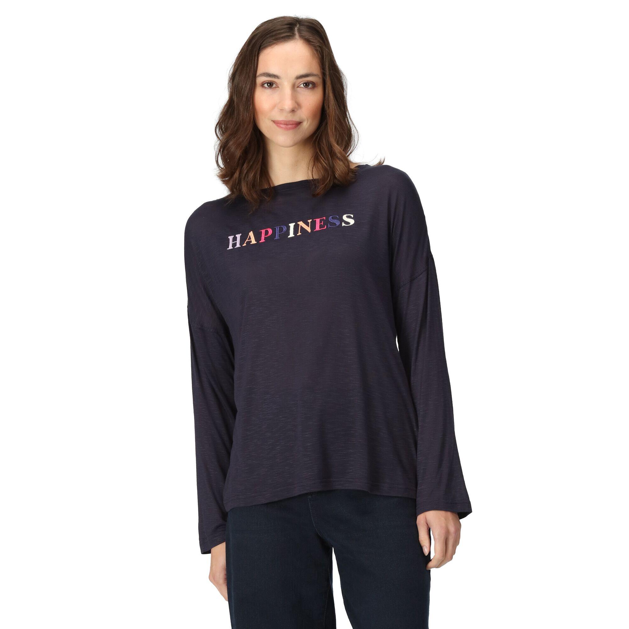 Womens/Ladies Carlene Happiness LongSleeved TShirt (Navy) 3/5