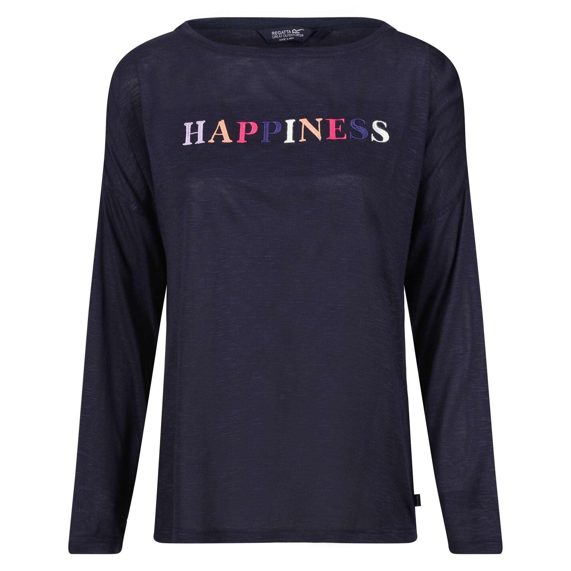 Womens/Ladies Carlene Happiness LongSleeved TShirt (Navy) 1/5