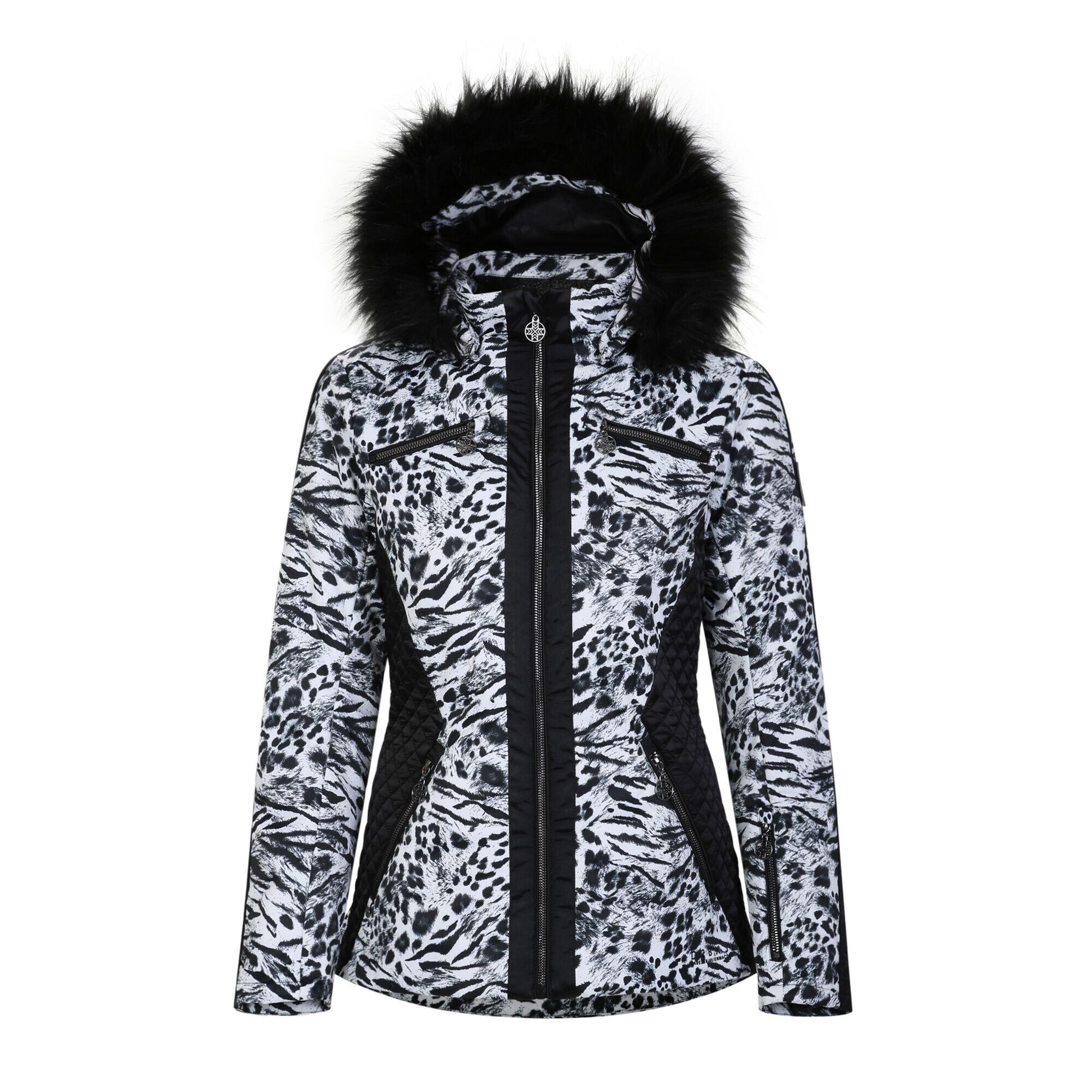 Womens/Ladies Julien Macdonald Mastery Animal Print Ski Jacket (White/Black) 1/5