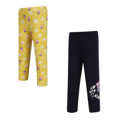 Kinder/kinderen bedrukte peppa pig legging (set van 2) (maïs geel/navy)